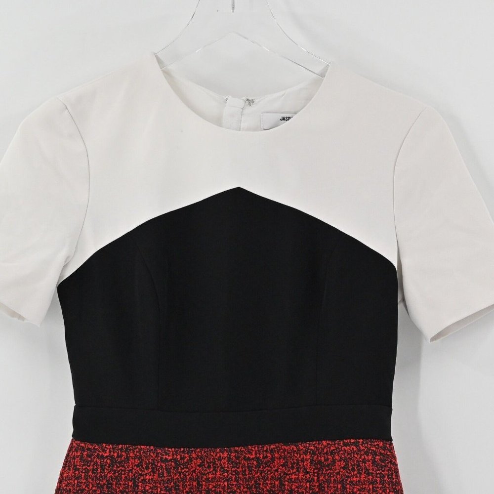 JASON WU Womens Jacquard Red Black Colorblock Sheath Mini Dress Office Size 0 - Picture 3 of 11